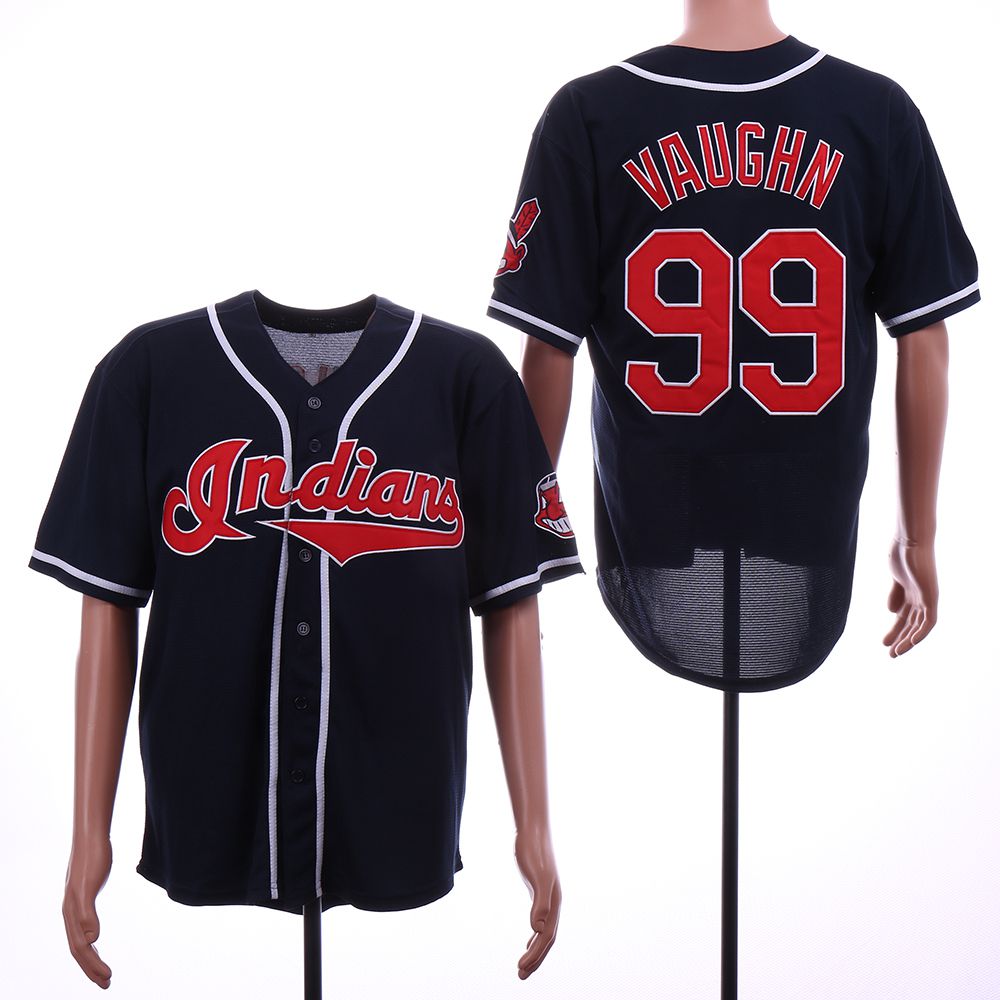 Men Cleveland Indians #99 Vaughn Blue Throwback MLB Jerseys